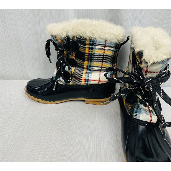 Sporto Original Womens Boot 6M Duck Boot‎ Black with Plaid Print - Picture 2 of 16